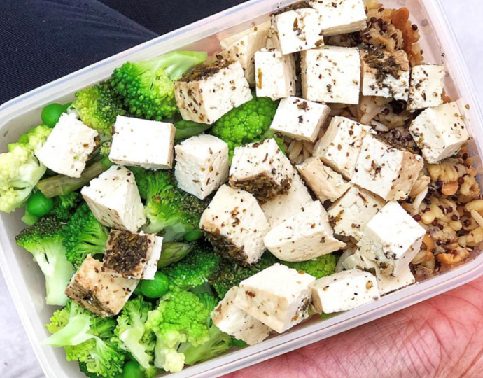 Herb Tofu with Mixed Grains, Wheat Berries & Greens