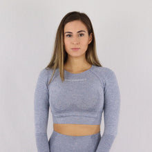 Load image into Gallery viewer, Women's Grey/Blue Classic Long Sleeve Crop Top with built in support