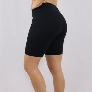 Womens Black High-Waist gym shorts with pocket