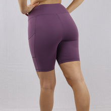 Load image into Gallery viewer, Women's Purple High Waisted Cycling Shorts with Pocket