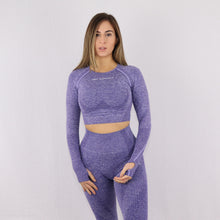 Load image into Gallery viewer, Women's Purple Long Sleeve Gym Crop Top