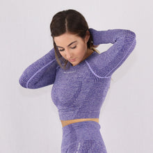 Load image into Gallery viewer, Women's Purple Long Sleeve Gym Crop Top