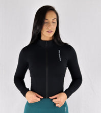 Load image into Gallery viewer, Womens Black Stretchy Zip Long Sleeve Gym Top
