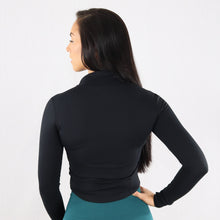 Load image into Gallery viewer, Womens Black Stretchy Zip Long Sleeve Gym Top