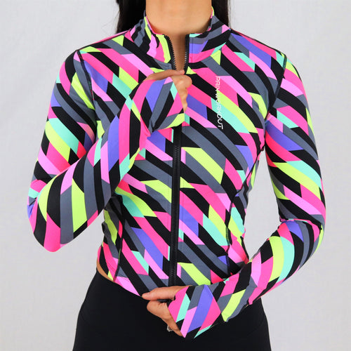 Neon Stretchy Zip Long Sleeve BBL Running Jacket