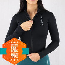 Load image into Gallery viewer, Black Stretchy Zip Long Sleeve BBL Running Jacket