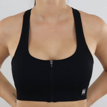 Load image into Gallery viewer, Black Apex Zip Ribbed Sports Bra