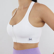 Load image into Gallery viewer, White Apex Zip Ribbed Sports Bra