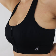 Load image into Gallery viewer, Black Apex Zip Ribbed Sports Bra