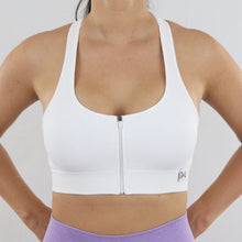 Load image into Gallery viewer, White Apex Zip Ribbed Sports Bra