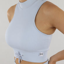 Load image into Gallery viewer, Ice Blue Apex High Neck Ribbed Sports Bra
