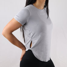 Load image into Gallery viewer, Women's Grey Twisted Hem Gym T-Shirt