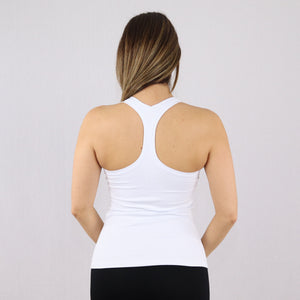 Women's White Racer Back Stretchy Gym Vest