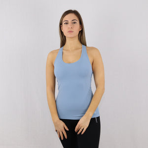 Womens Blue Racer Back Stretchy Gym Vest