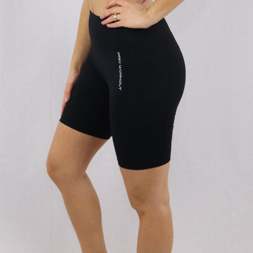 Womens black high waisted gym shorts with pocket