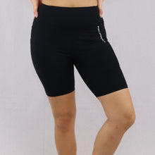 Load image into Gallery viewer, Womens Black High-Waist gym shorts with pocket