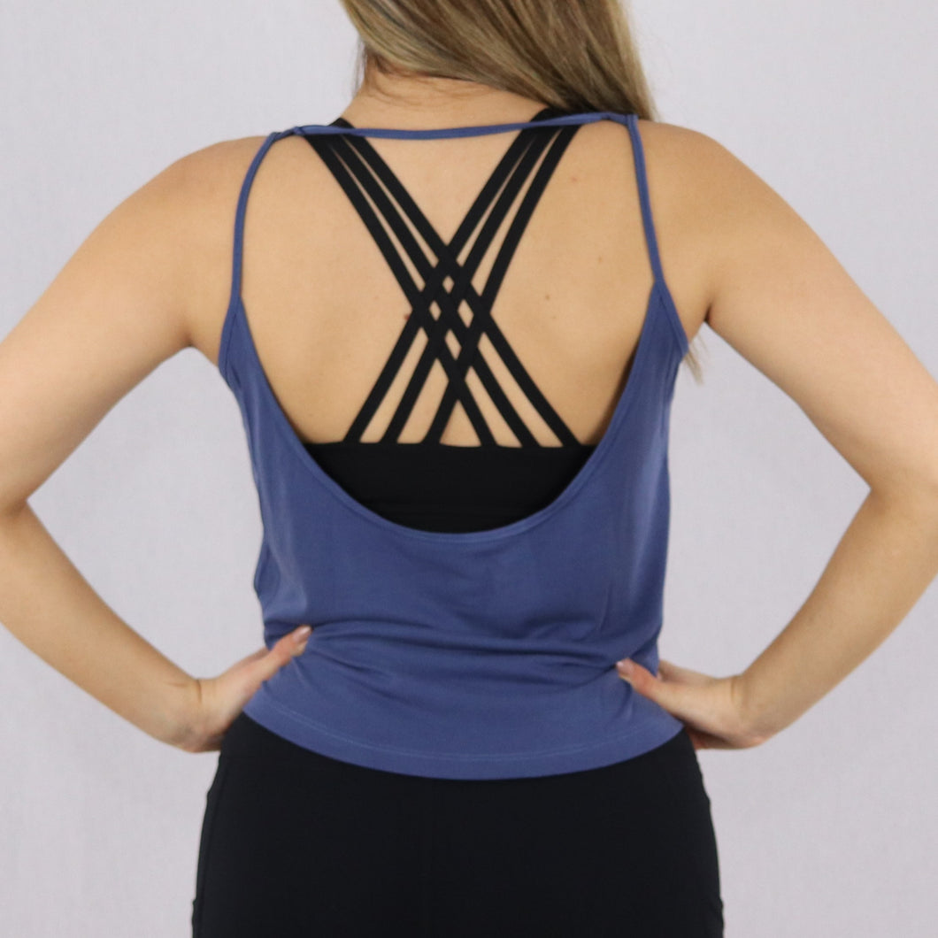 Women's Blue Open Back Loose Gym Vest
