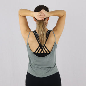 Women's Green Open Back Loose Gym Vest