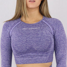 Load image into Gallery viewer, Women&#39;s Purple Long Sleeve Gym Crop Top
