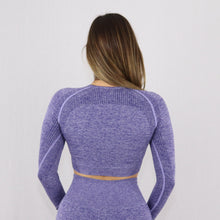 Load image into Gallery viewer, Women&#39;s Purple Long Sleeve Gym Crop Top