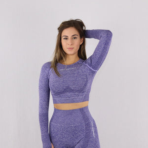 Women's Purple Long Sleeve Gym Crop Top