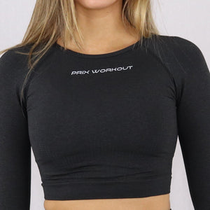 Womens long sleeve gym sports bra crop top in black
