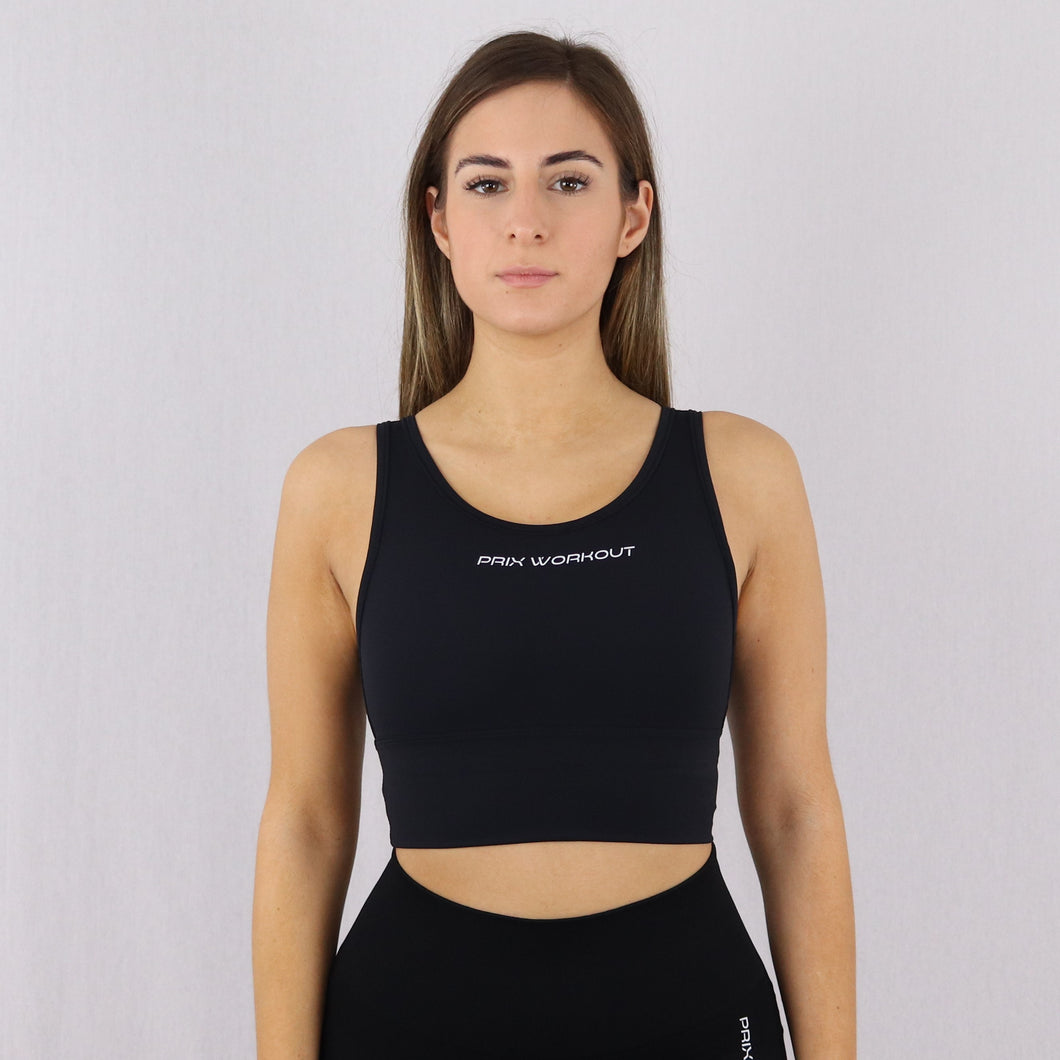 Womens gym longline Sports Bra in black
