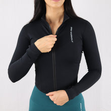 Load image into Gallery viewer, Womens Black Stretchy Zip Long Sleeve Gym Top