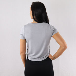 Women's Grey Twisted Hem Gym T-Shirt