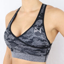 Load image into Gallery viewer, Women&#39;s Black Camouflage Gym Sports Bra