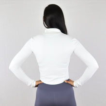 Load image into Gallery viewer, White Stretchy Zip Long Sleeve BBL Running Jacket