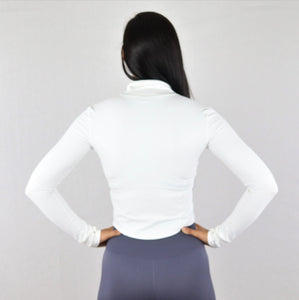 White Stretchy Zip Long Sleeve BBL Running Jacket