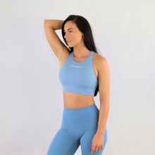 Load image into Gallery viewer, blue high neck sports bra