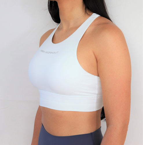 White high neck sports bra