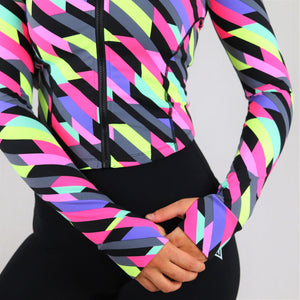 Neon Stretchy Zip Long Sleeve BBL Running Jacket