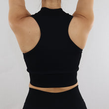 Load image into Gallery viewer, Black Apex High Neck Ribbed Sports Bra