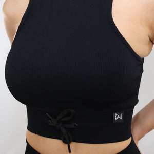 Black Apex High Neck Ribbed Sports Bra