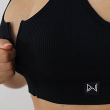 Load image into Gallery viewer, Black Apex Zip Ribbed Sports Bra