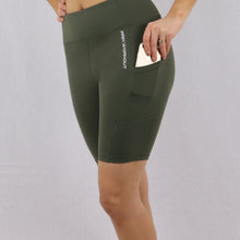Load image into Gallery viewer, Green High Waisted Cycling Gym Shorts with Pocket