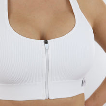 Load image into Gallery viewer, White Apex Zip Ribbed Sports Bra