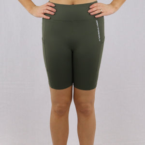 Green High Waisted Cycling Gym Shorts with Pocket