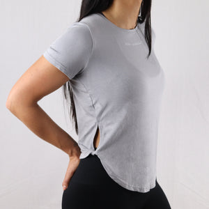Women's Grey Twisted Hem Gym T-Shirt